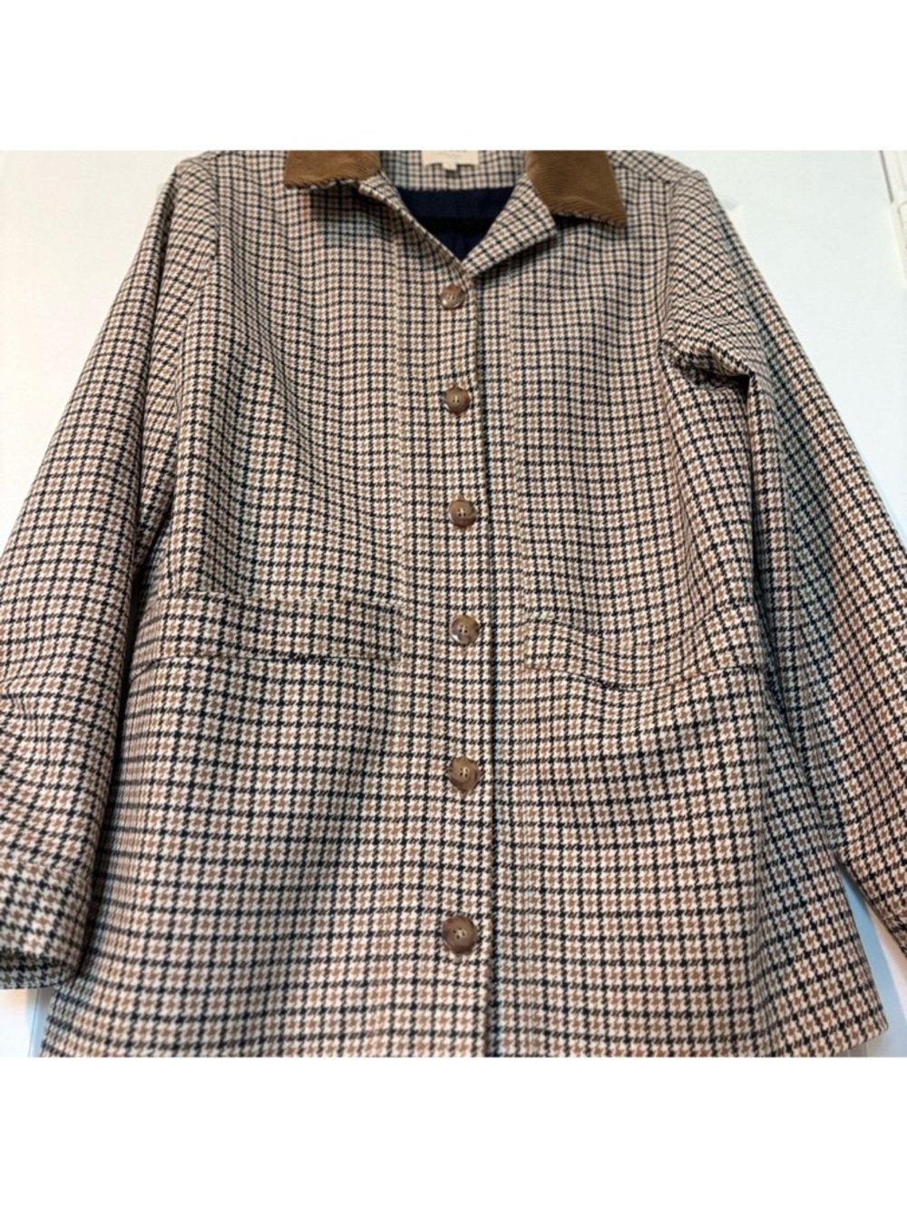 SEZANE Checked Blazer with Corduroy Collar in Tan and Cream - Picture 7 of 8